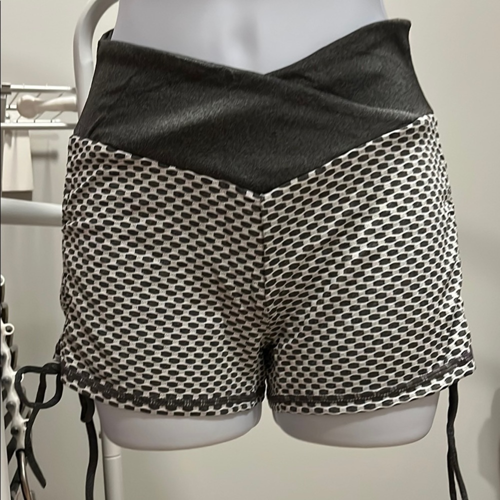 High Waist Gray and White Mesh Athletic Shorts